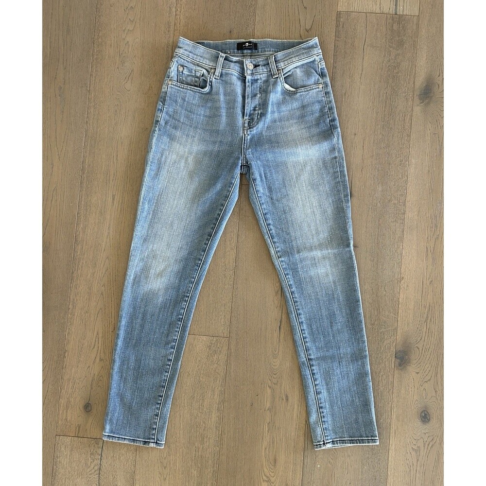 7 For All Mankind Womens Light Wash Denim Jeans Size 24 Button Fly Slim Ankle